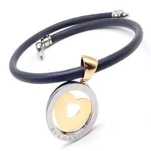 Authentic! Bvlgari Bulgari Tondo 18k Yellow Gold Steel Heart Pendant Necklace